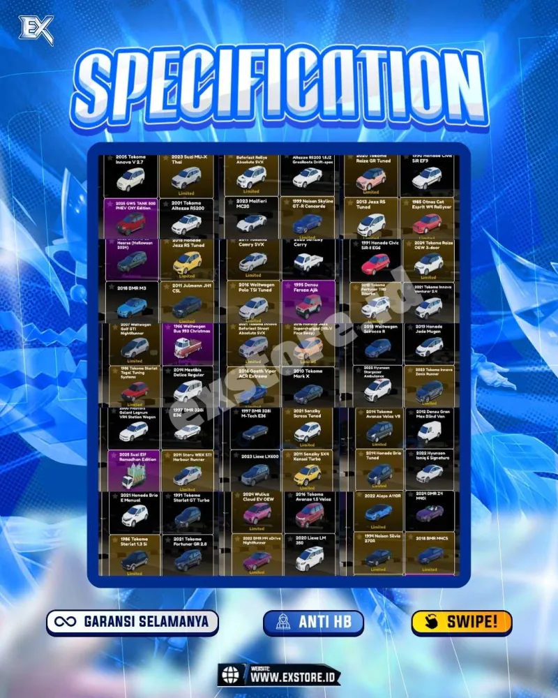 LIMITED CARS 44 + GAMEPASS 4