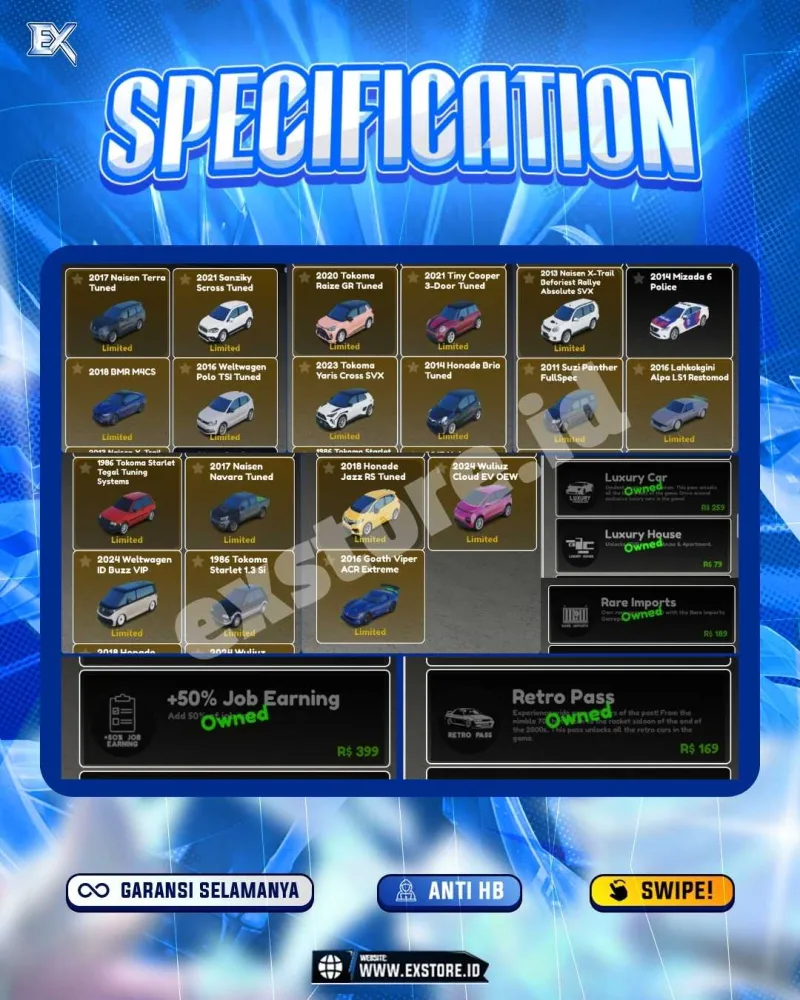LIMITED CARS 17 + GAMEPASS 6