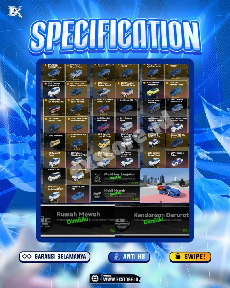 LIMITED CARS 22 + GAMEPASS 3