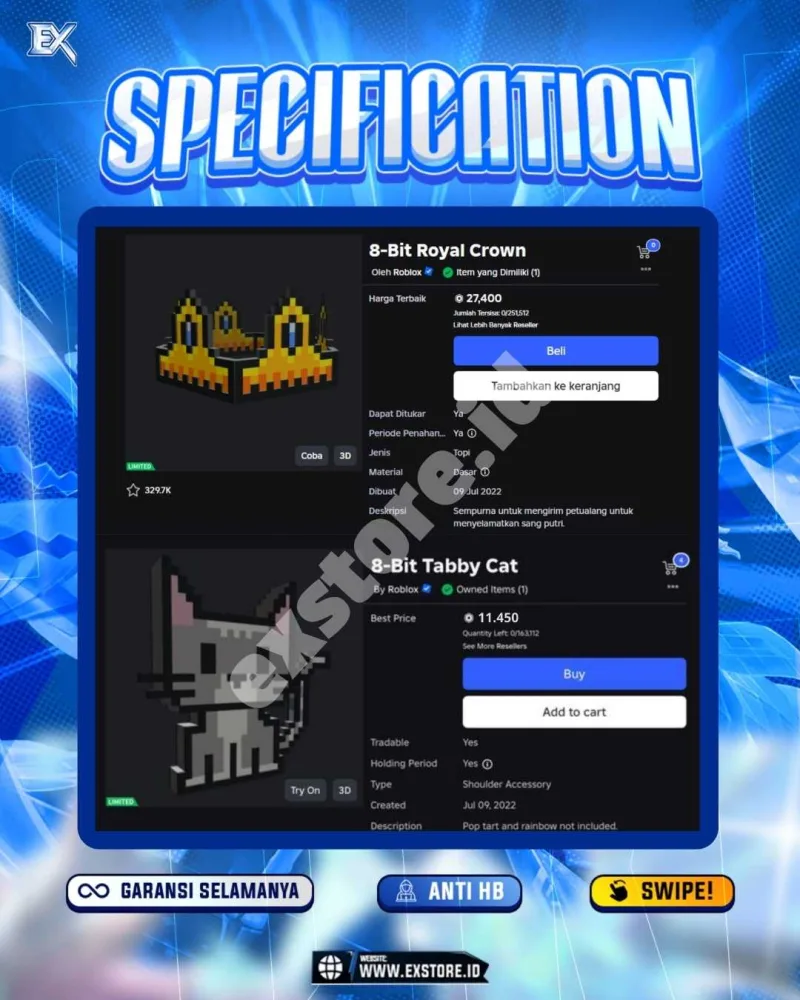KORBLOX DEATHSPEAKER + 8-BIT ROYAL CROWN + 8-BIT TABBY CAT