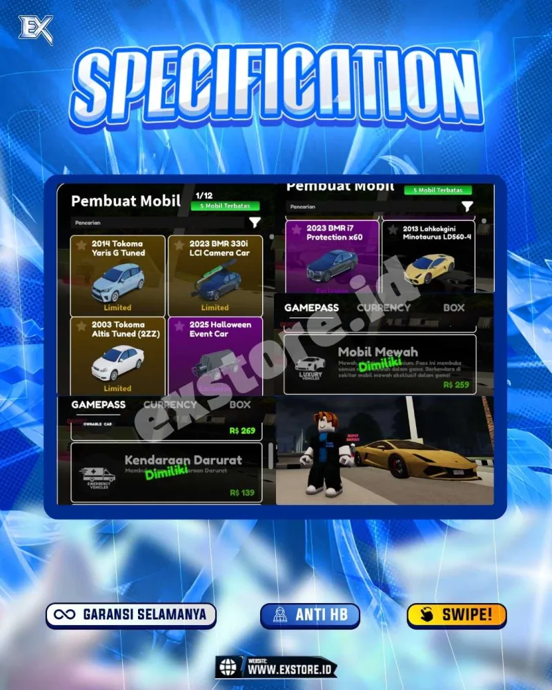 LIMITED CARS 5 + GAMEPASS 2