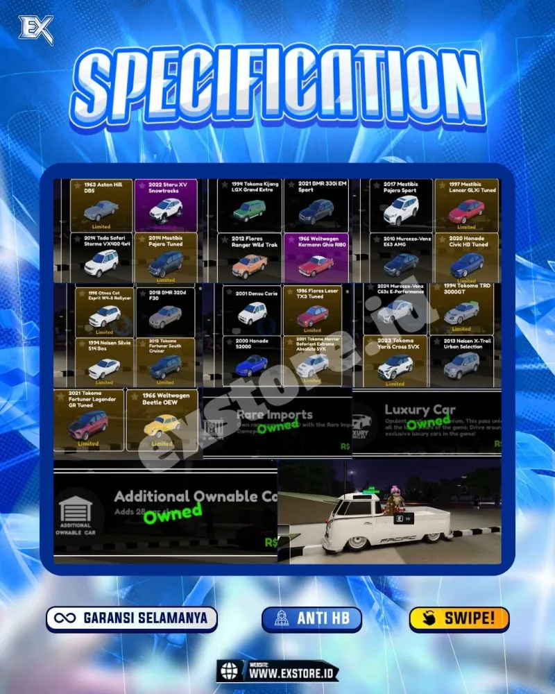 LIMITED CARS 44 + GAMEPASS 4