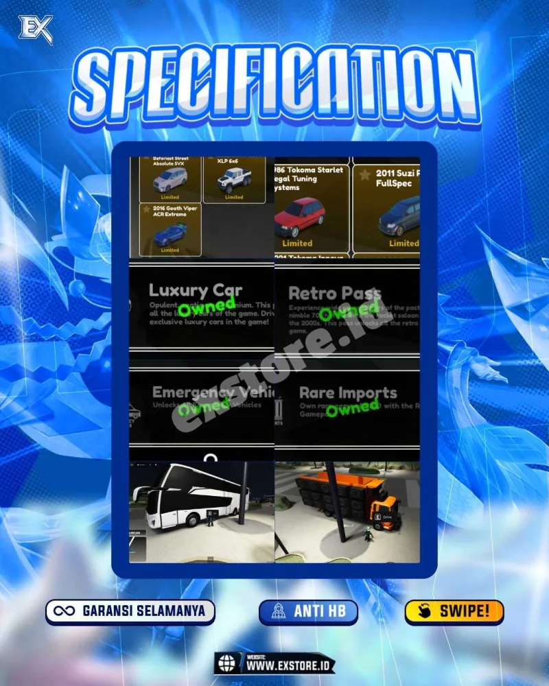LIMITED CARS 25 + GAMEPASS 2