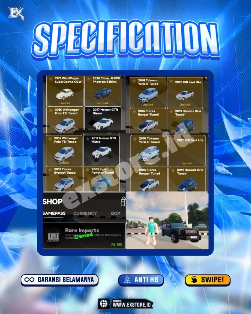 LIMITED CARS 8 + GAMEPASS 2