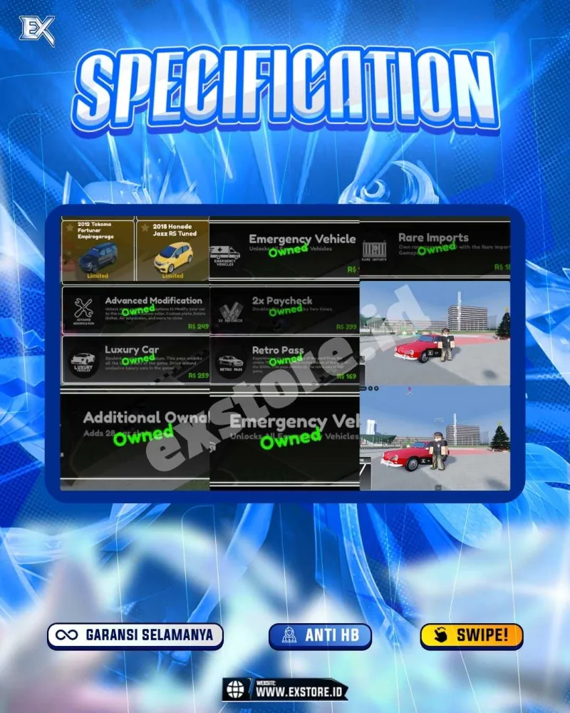 LIMITED CARS 79 + GAMEPASS 8