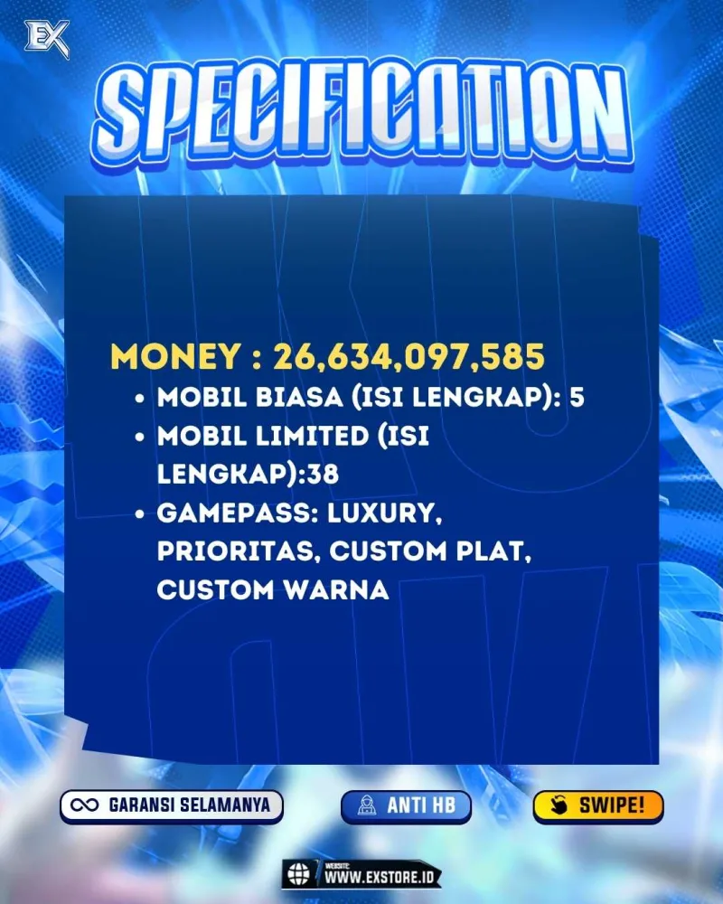 LIMITED CARS 38 + GAMEPASS 4