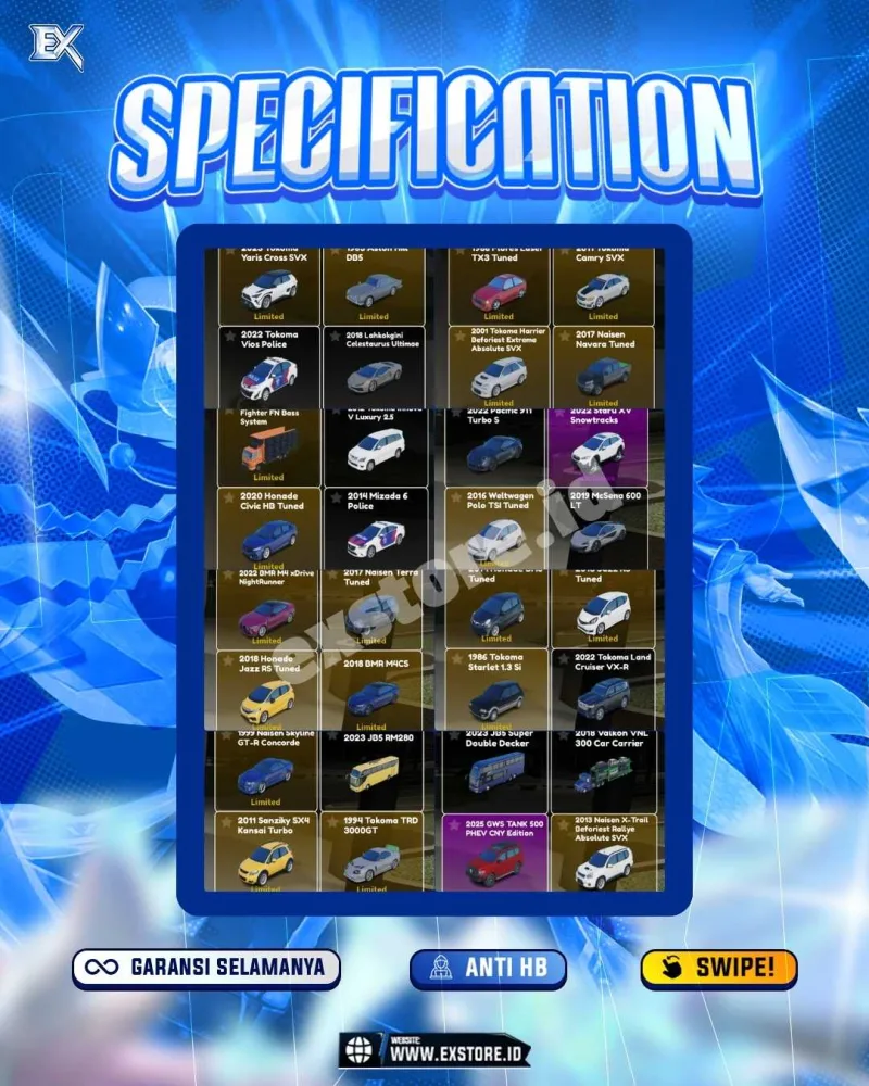 LIMITED CARS 25 + GAMEPASS 2