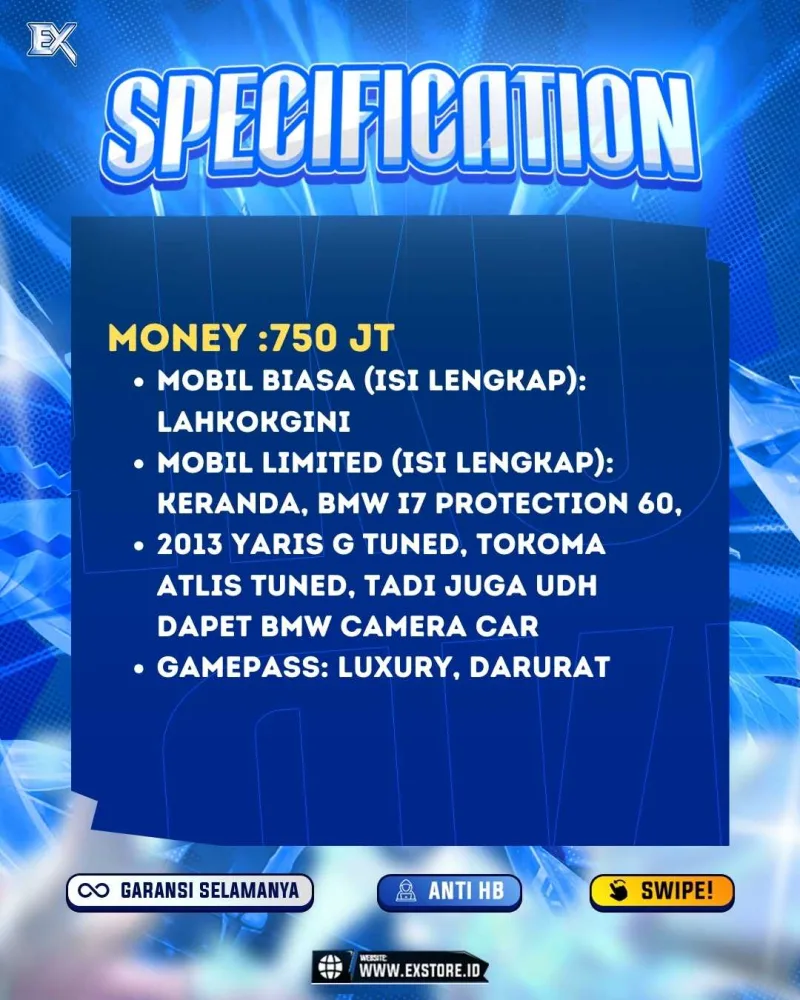 LIMITED CARS 5 + GAMEPASS 2