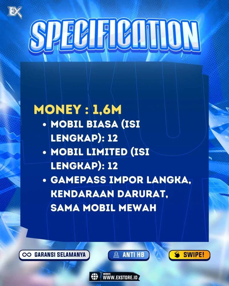 LIMITED CARS 12 + GAMEPASS 3