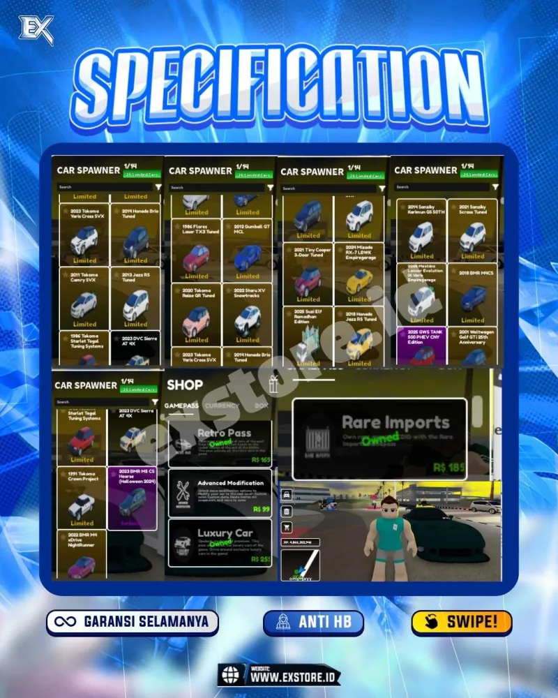LIMITED CARS 28 + GAMEPASS 3