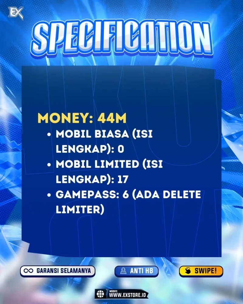 LIMITED CARS 17 + GAMEPASS 6