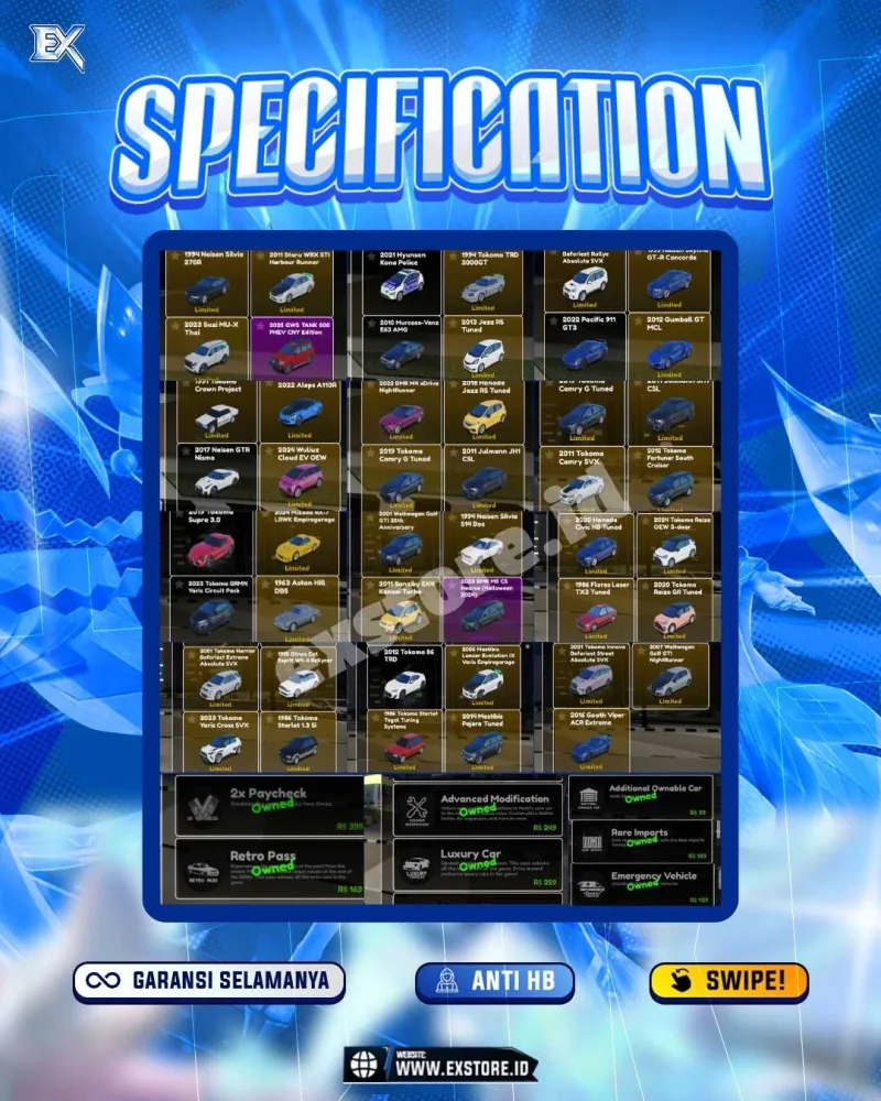 LIMITED CARS 35 + GAMEPASS 6