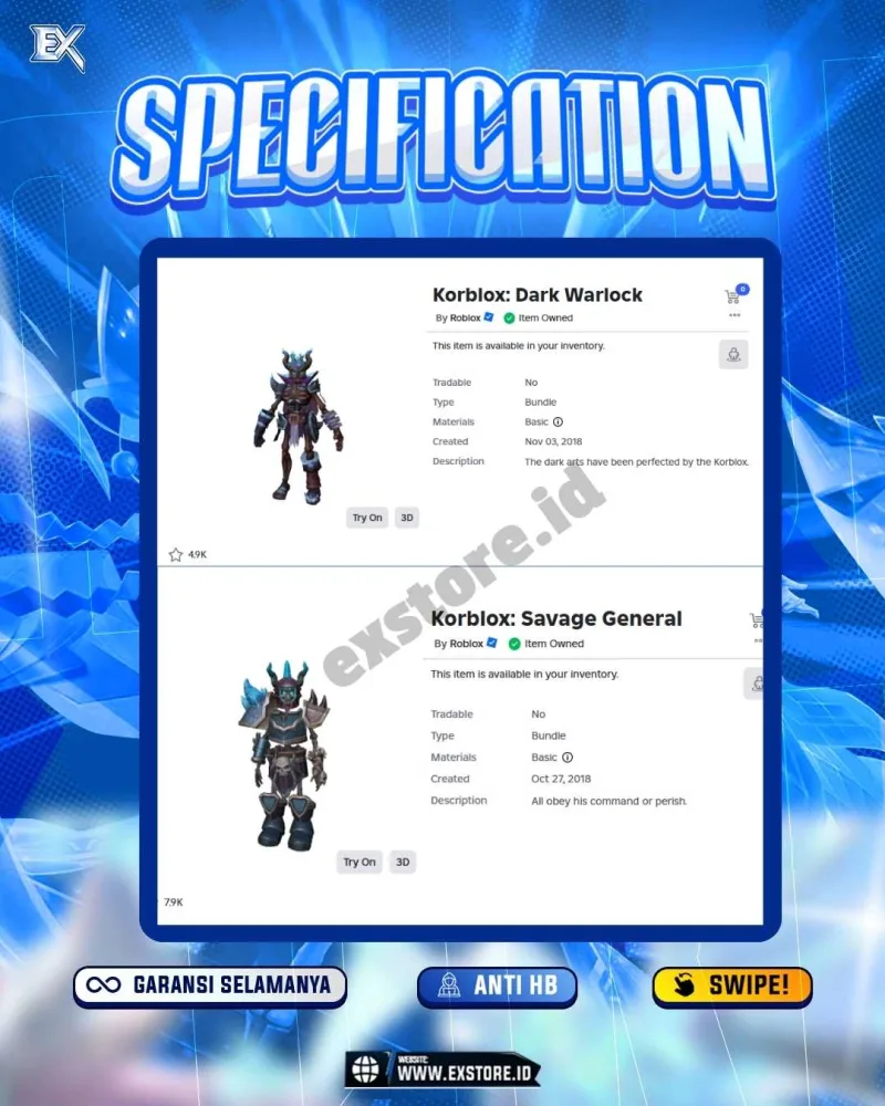 KORBLOX DEATHSPEAKER + KORBLOX  DARK WARLOCK + KORBLOX  SAVAGE GENERAL